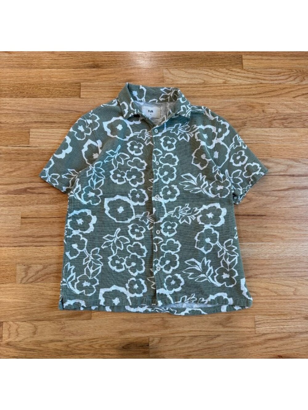 Folk Textured Coastal Floral Olive Shirt Medium